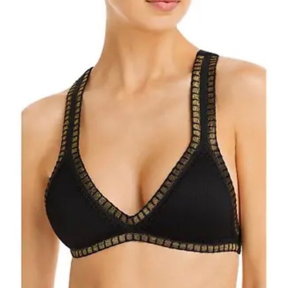 Platinum Solange Ferrarini Crochet Trim Bikini Top Black Large $88 - Picture 1 of 7